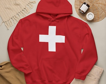 Sudadera con capucha blanca de la Cruz Suiza / Sudadera roja con la Cruz Médica