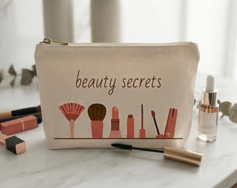 Beauty Secrets Kosmetiktasche | Design für Make-up-Pinsel, Lippenstift, Mascara