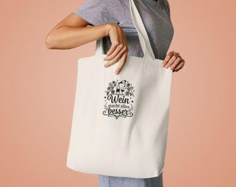 Wein macht alles besser Blumenschädel-Illustrations-Einkaufstasche | Baumwolltasche