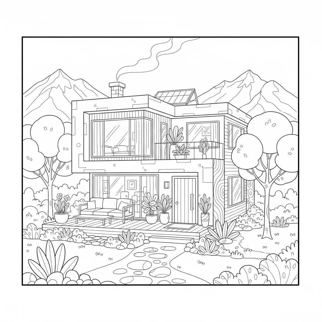 Cozy Modern Home Coloring Book for Adults | Relaxing Interior Designs ...