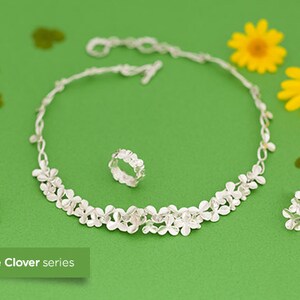 Four leaf clover ring Silver three and four leaf clovers Japanese subtle design non-allergenic silver or gold vermeil image 4