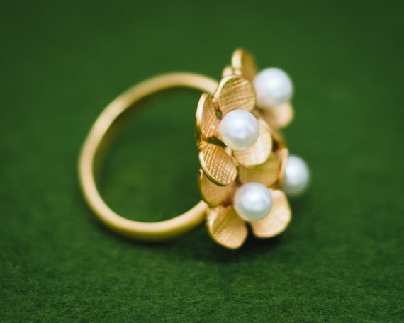 Hortensienring Gold - Perlenring - Blume - hypoallergen - japanisch - verstellbar - Sommerblume - Geschenk für Sie