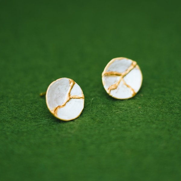 Japanese Kintsugi small earrings - plates - Silver gold - Hypo-allergenic - pierce -  - japanese culture - repairing with gold