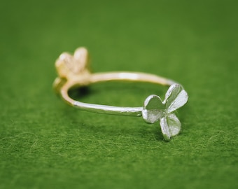Clover ring - Clover 18K and PT ring - Reversible ring - 18ct ring - two color - gift for her - Solid gold - Dainty ring - four leaf clover