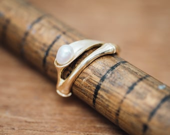 18K Bamboo ring - 18ct ring - pearl ring - Platinum ring - gift for her - Solid gold - Engagement ring - Premium ring - Japanese ring