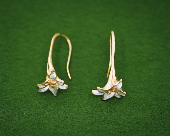 Lily Hook Earrings Hypoallergenic Gift for Her Lily Earrings Lily Drop  Earrings Fish Hook Earrings Gold Vermeil 