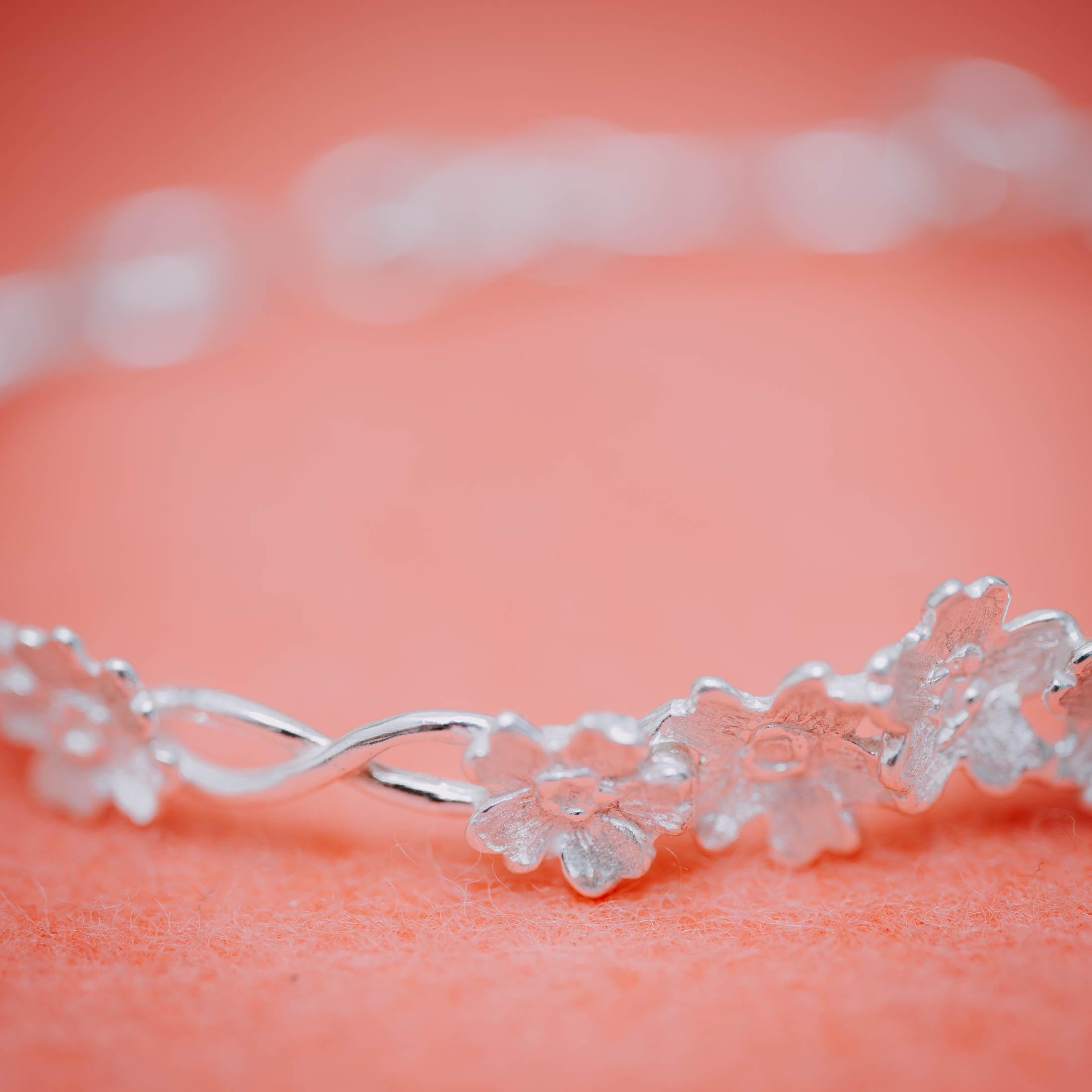 Bracciale in argento 925 con fiori di ciliegio, sottile braccialetto