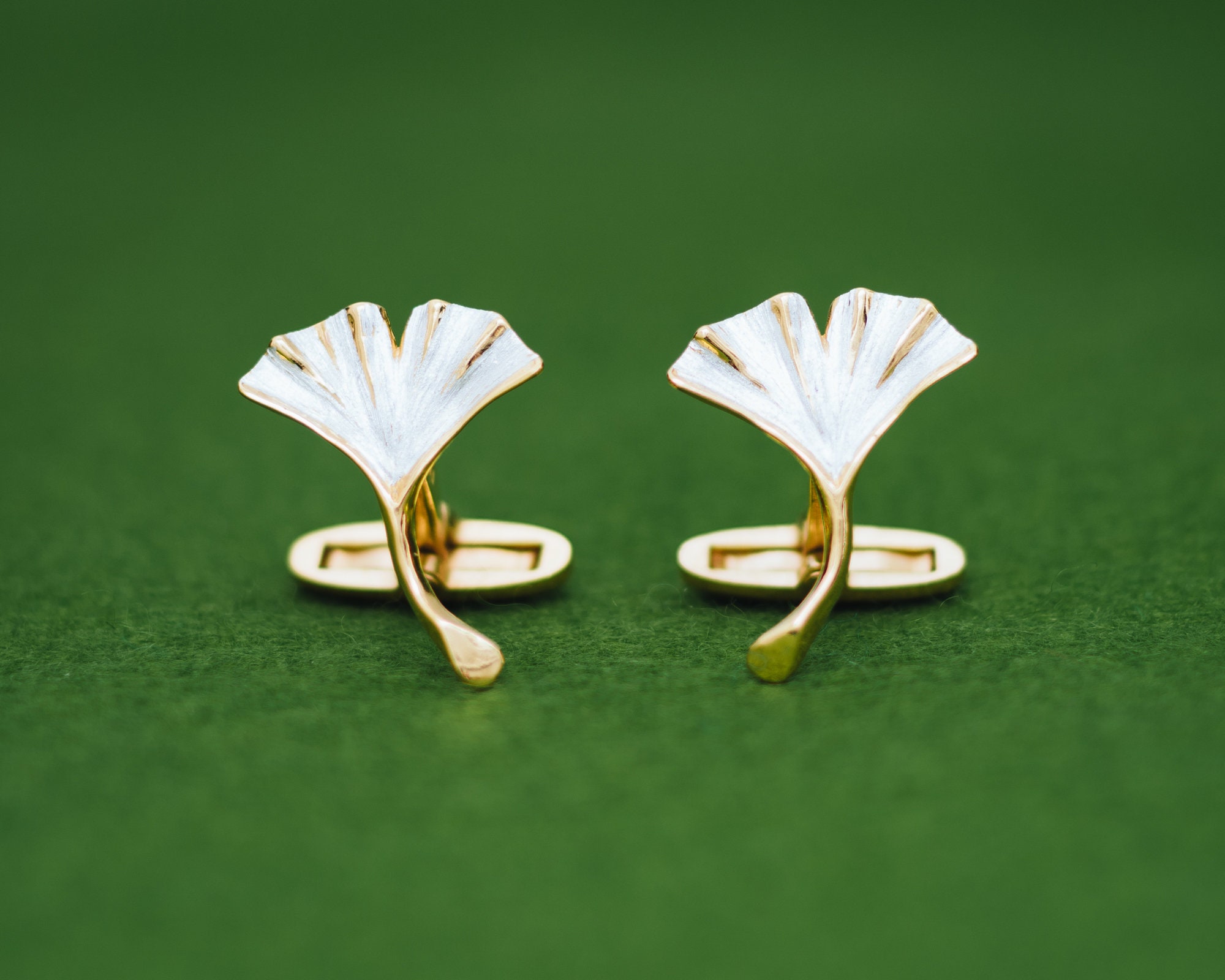 Cufflinks - Gingko Leaf - Japanese Jewelry - Autumn Leaf - Silver