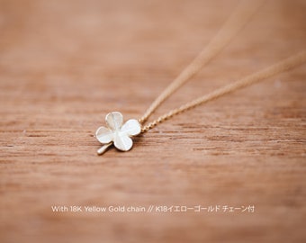 Clover pendant - 18K - Japanese jewelry - Four leaf clover - Solid gold -  Bridesmaid gift - gift for her - ethical gold - sustainable gold