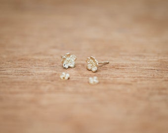 18k or Platinum tiny earrings - 6mm earrings - Sakura earrings - Cherry Blossom - Japanese earrings - Japanese flowers - ethical gold