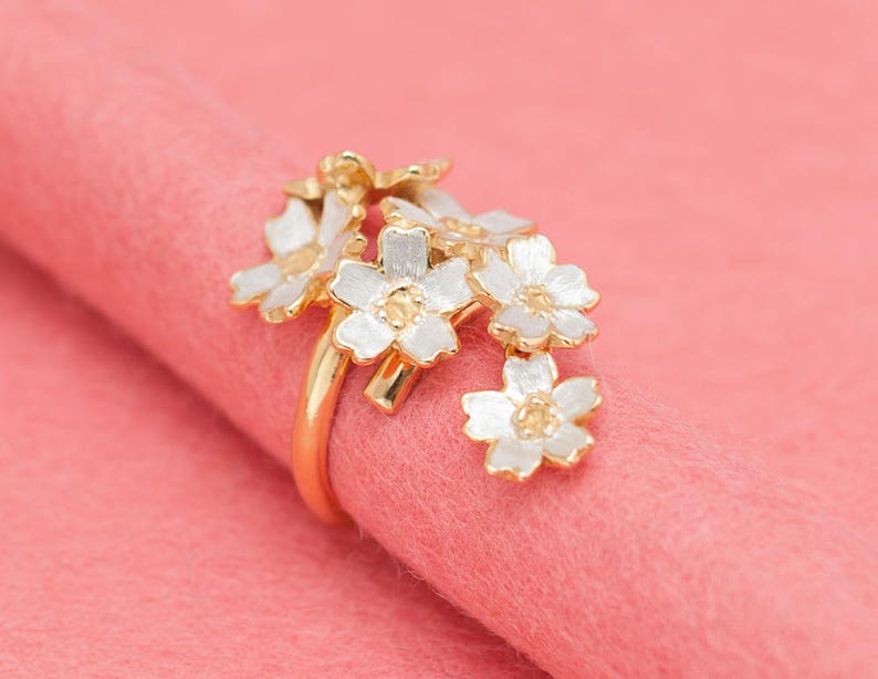 Japanese Cherry Blossom Adjustable Ring Sakura Flowers Etsy
