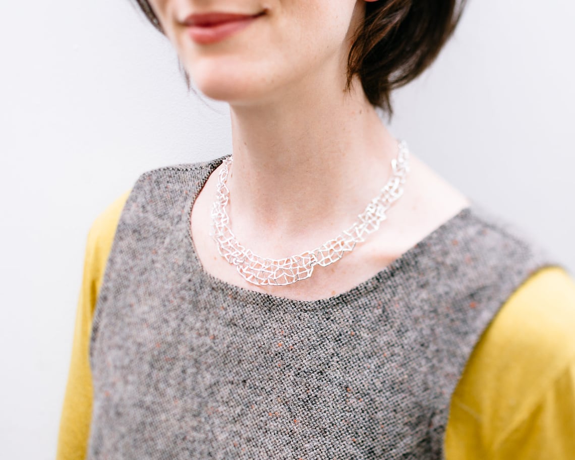 Silver dress necklace Modern necklace Crosshatch necklace Etsy