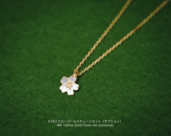 Platinum and Gold Sakura pendant - Cherry blossom - Japanese jewelry - Japanese flower - Pendant and chain set - ethical gold