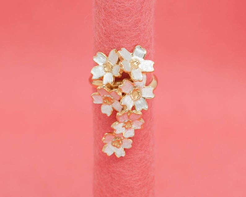 Japanese Cherry Blossom Adjustable Ring Sakura Flowers Etsy