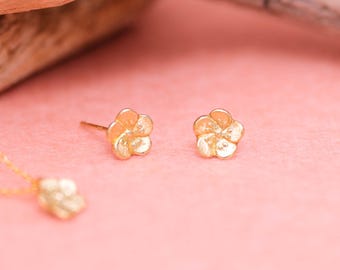 18K or Platinum Ume Plum Blossom earrings - flower earrings - allergy free -  solid gold earrings - ethical gold - plum blossom jewelry