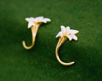 Gioielli giapponesi - Orecchini giglio - fiori - Argento oro - Ipoallergenici - forati - orecchini a clip - orecchini fiori