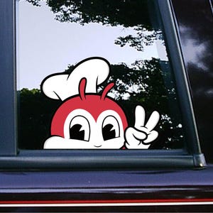 Calcomanías para parachoques de coche Jollibee Peace Peeker Peekabo Peeking, divertidas, impermeables, resistentes a la intemperie, para restaurante filipino, pollo frito y espaguetis