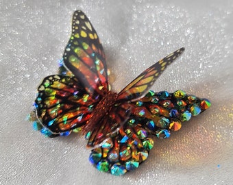 Handcrafted 4cm Resin Monarch Butterfly Ornament, Sparkling Crystal Detail, Made in Ireland