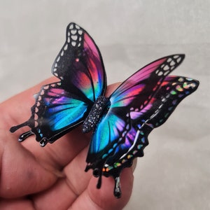 3D Iridescent Pink Blue Resin Butterfly, Handmade Irish Decor, Magnet Brooch Pendant Sticky Back image 1
