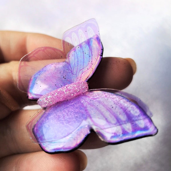 Iriserende pastel paars gestreepte vlinder versiering voor ambacht, boeket, feest, gunst, cake topper, 5cm tot 20cm, Aangepaste maten beschikbaar