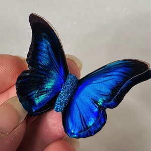 Iridescent Blue Morpho resin butterfly for weddings, jewelery, décor, something blue, sizes 5cm to 20cm, Custom sizes, wholesale available image 1