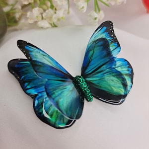 Iridescent teal morpho style resin butterfly for craft , Jewellery, bouquet, wedding favour, party, sizes 5cm to 20cm,Custom sizes available