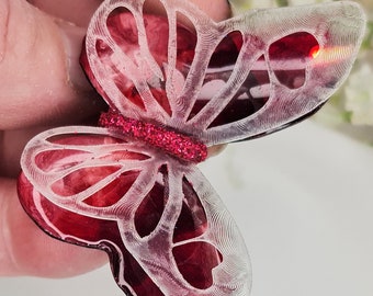 6cm OOAK red and pink monarch style 3D resin butterfly, Jewelry, embellishment, decor , *ready to ship*