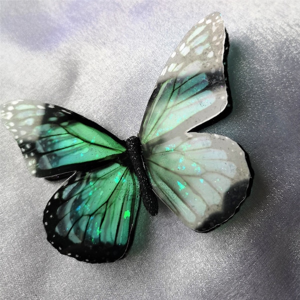 Monarque vert et noir transparent papillon 3D avec étincelles iridescentes pour fenêtres,miroirs,patio,décoration intérieure,cadeau unique,décor d’été,cadeau