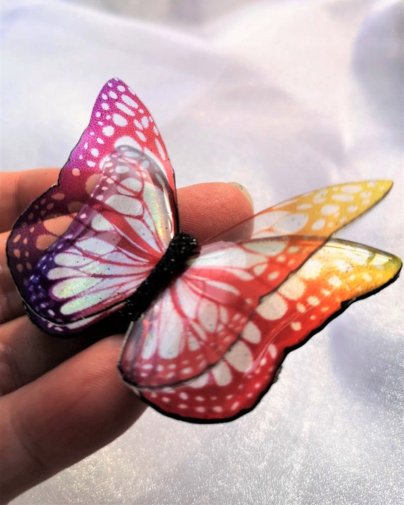 3D Iridescent Rainbow Resin Butterfly, Irish Handmade, 5-10cm, Magnet Brooch Pendant Sticky Back