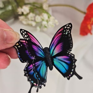 3D Iridescent Pink Blue Resin Butterfly, Handmade Irish Decor, Magnet Brooch Pendant Sticky Back image 3