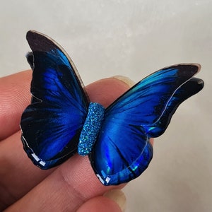 Iridescent Blue Morpho resin butterfly for weddings, jewelery, décor, something blue, sizes 5cm to 20cm, Custom sizes, wholesale available image 5