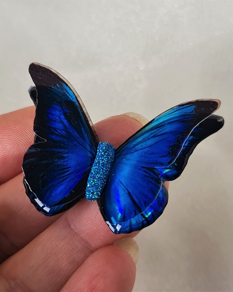 Iridescent Blue Morpho resin butterfly for weddings, jewelery, décor, something blue, sizes 5cm to 20cm, Custom sizes, wholesale available image 5