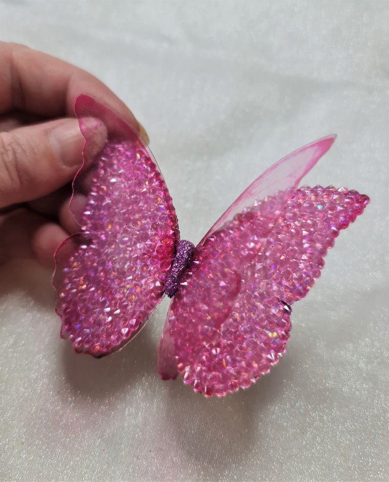8cm Pink Crystal Resin Butterfly Ornament, Handcrafted, Raised 3D Wings, image 4