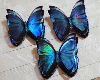 4cm (1.6Inch) Iridescent blue Morpho resin butterfly for weddings, jewelery ,party decor, craft, Custom sizes, wholesale available