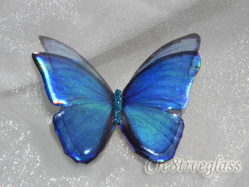 Blue iridescent resin holographic butterfly embellishment for art craft,wedding bouquet,sizes 5cm to 20cm,Custom sizes available