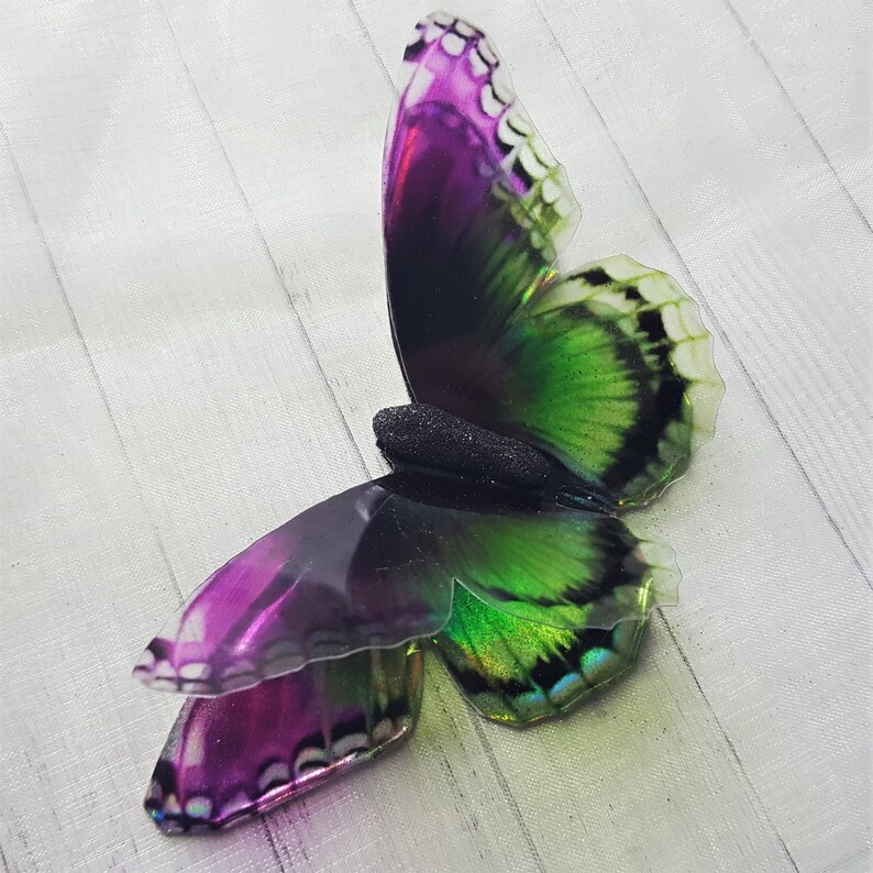 Green and Purple Iridescent resin holographic butterfly embellishment for art craft,wedding bouquet,sizes 5cm to 20cm,Custom sizes available