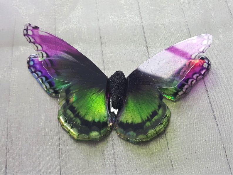 Green and Purple Iridescent resin holographic butterfly embellishment for art craft,wedding bouquet,sizes 5cm to 20cm,Custom sizes available