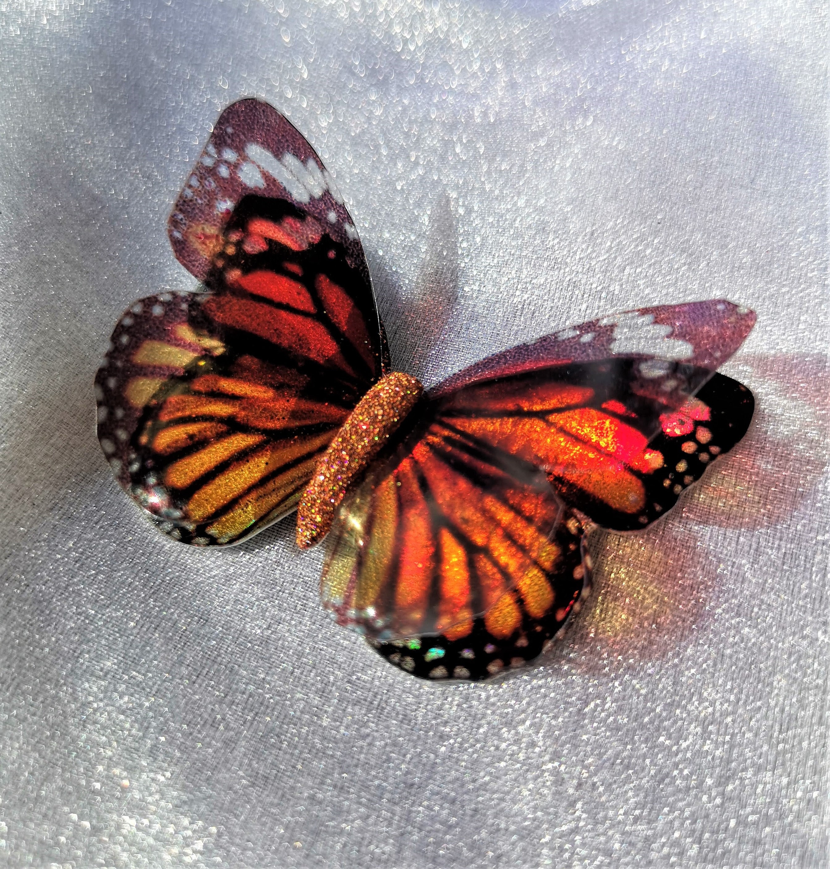 Handmade Orange / Purple Stained Glass Butterfly wide NEW 10cms 4ins Handmade Orange / Purple Stained Glass Butterfly wide NEW 10cms 4ins