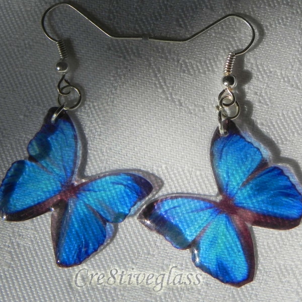 Blue Morpho handcrafted resin earrings