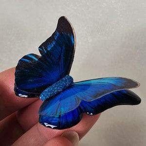 Iridescent Blue Morpho resin butterfly for weddings, jewelery, décor, something blue, sizes 5cm to 20cm, Custom sizes, wholesale available image 2