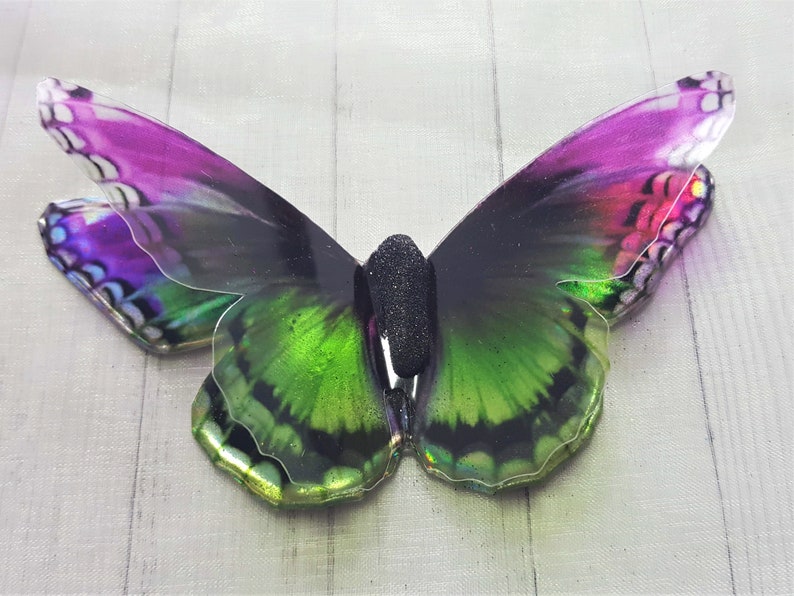 Green and Purple Iridescent resin holographic butterfly embellishment for art craft,wedding bouquet,sizes 5cm to 20cm,Custom sizes available
