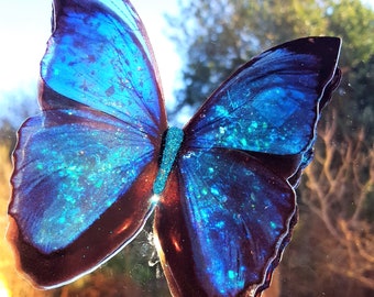 Transparent 3D blue morpho butterfly with iridescent sparkles for windows,mirrors,patio,home decor,unique gift,summer decor, gift