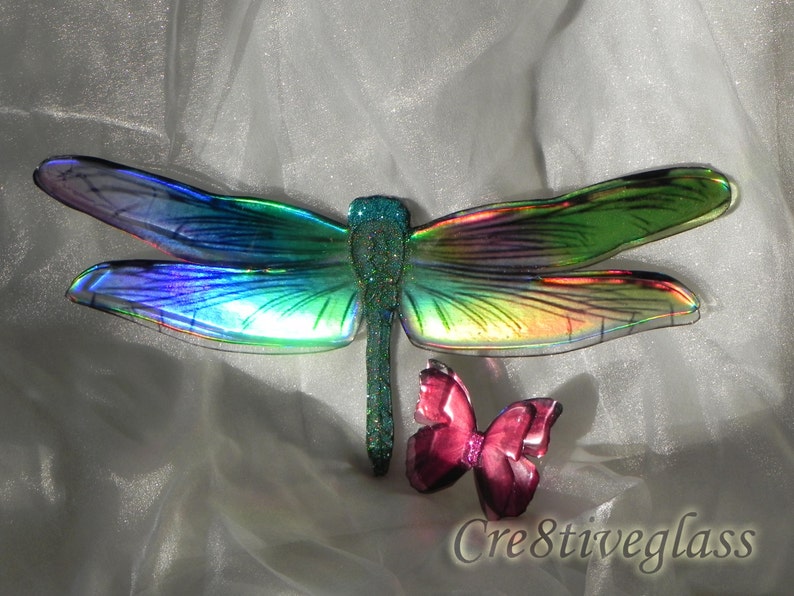 Large Wall Hanging Multicoloured Iridescent Resin Dragonfly Etsy