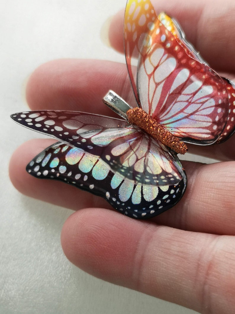 3D Iridescent Rainbow Resin Butterfly, Irish Handmade, 5-10cm, Magnet Brooch Pendant Sticky Back image 2
