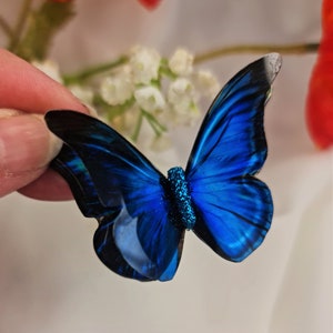 Iridescent Blue Morpho resin butterfly for weddings, jewelery, décor, something blue, sizes 5cm to 20cm, Custom sizes, wholesale available image 4