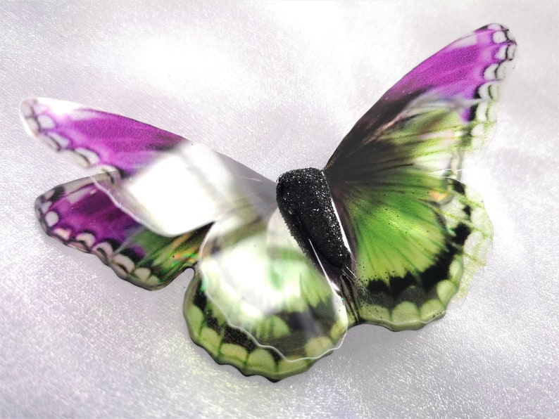 Green and Purple Iridescent resin holographic butterfly embellishment for art craft,wedding bouquet,sizes 5cm to 20cm,Custom sizes available