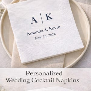 Personalized Wedding Cocktail Napkins, Custom Monogram Initials, Elegant Bridal Shower Beverage Paper