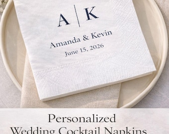 Personalisierte Hochzeits-Cocktailservietten, individuelle Monogramminitialen, elegantes Brautparty-Getränkepapier