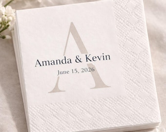 Personalizowane serwetki koktajlowe na wesele, spersonalizowane inicjały monogramu, eleganckie serwetki do napojów z wytłoczonym brzegiem