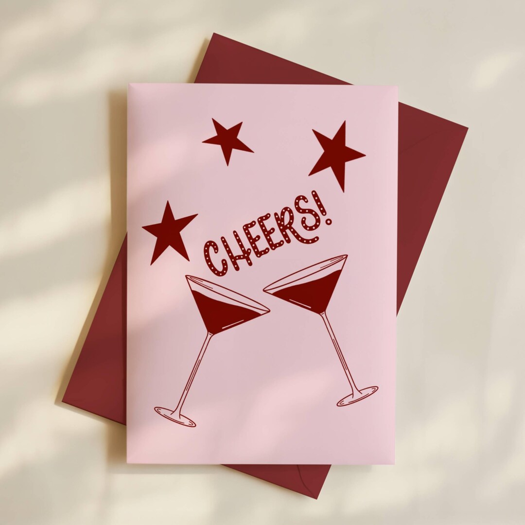Red Cheer Card Cheers Birthday Card, Pink & Red, Printable (digital Download) - Etsy